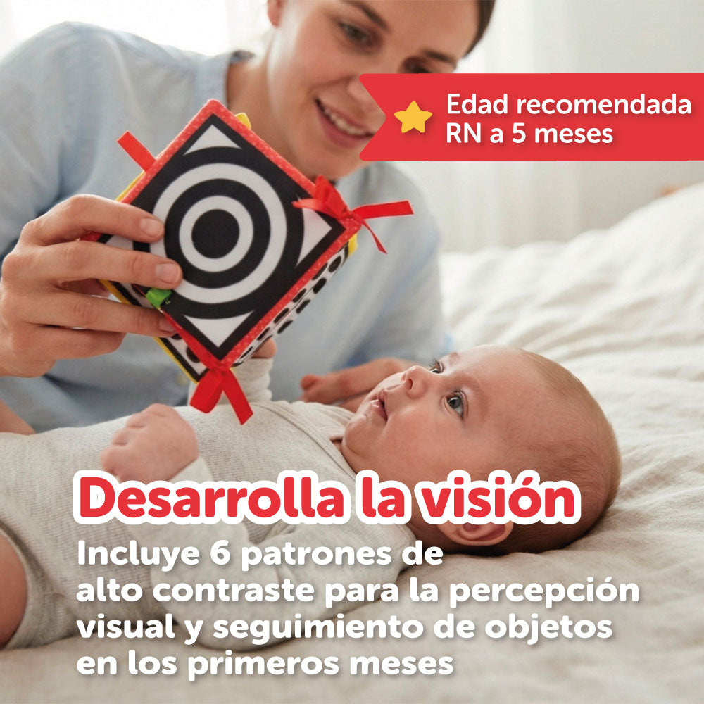 Libro de tela blanco y negro para bebé - Tríptico