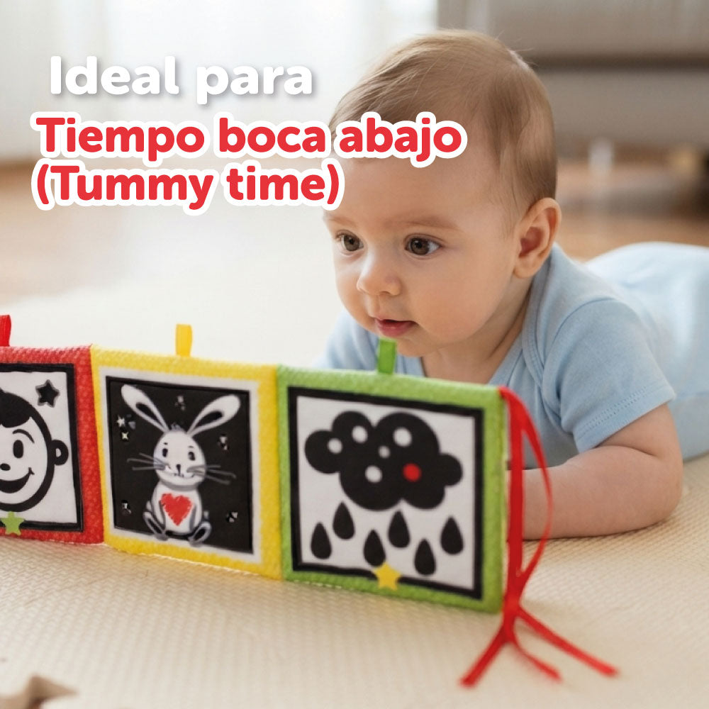 Libro de tela blanco y negro para bebé - Tríptico