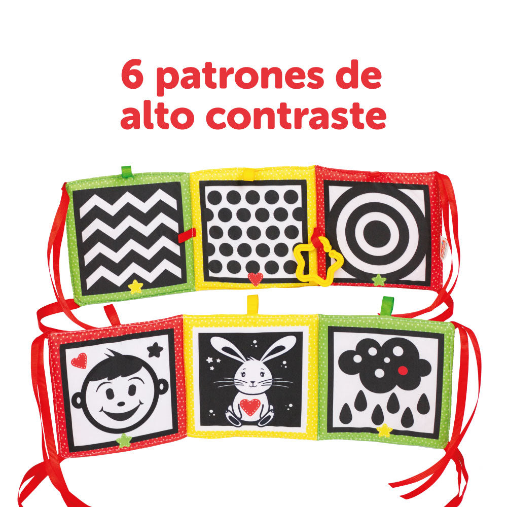 Libro de tela blanco y negro para bebé - Tríptico